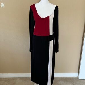 ASOS Asymmetrical Dress in Red, Black, and Cream